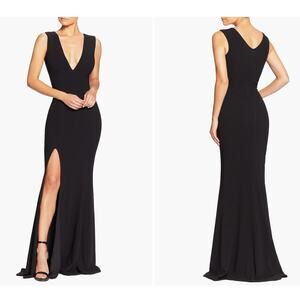 Dress The Population Black Sandra Plunge Crepe Trumpet Gown Dress XS